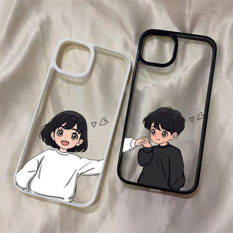 Sweet Girl & Boy Couple Paired Funda Iphone Case For iPhone 17 16 15Pro Max 11 12 13 14Pro Plus Shockproof Carcasa Iphone Shell