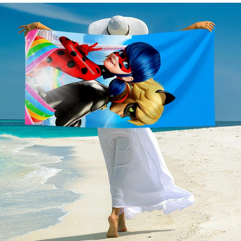 Ultra-Soft Beach Towel with Miraculous Tales of Ladybug Cat Noir Theme,Ideal for Pool - Camping, Diving - Perfect Travel Essential, Vibrant Beach Towe