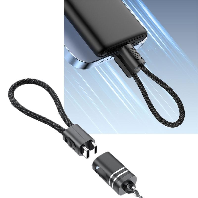 18cm Double USB C Charging Cable 60W Fast Charge With Keyring Design For Convenient Carry Power Cord
