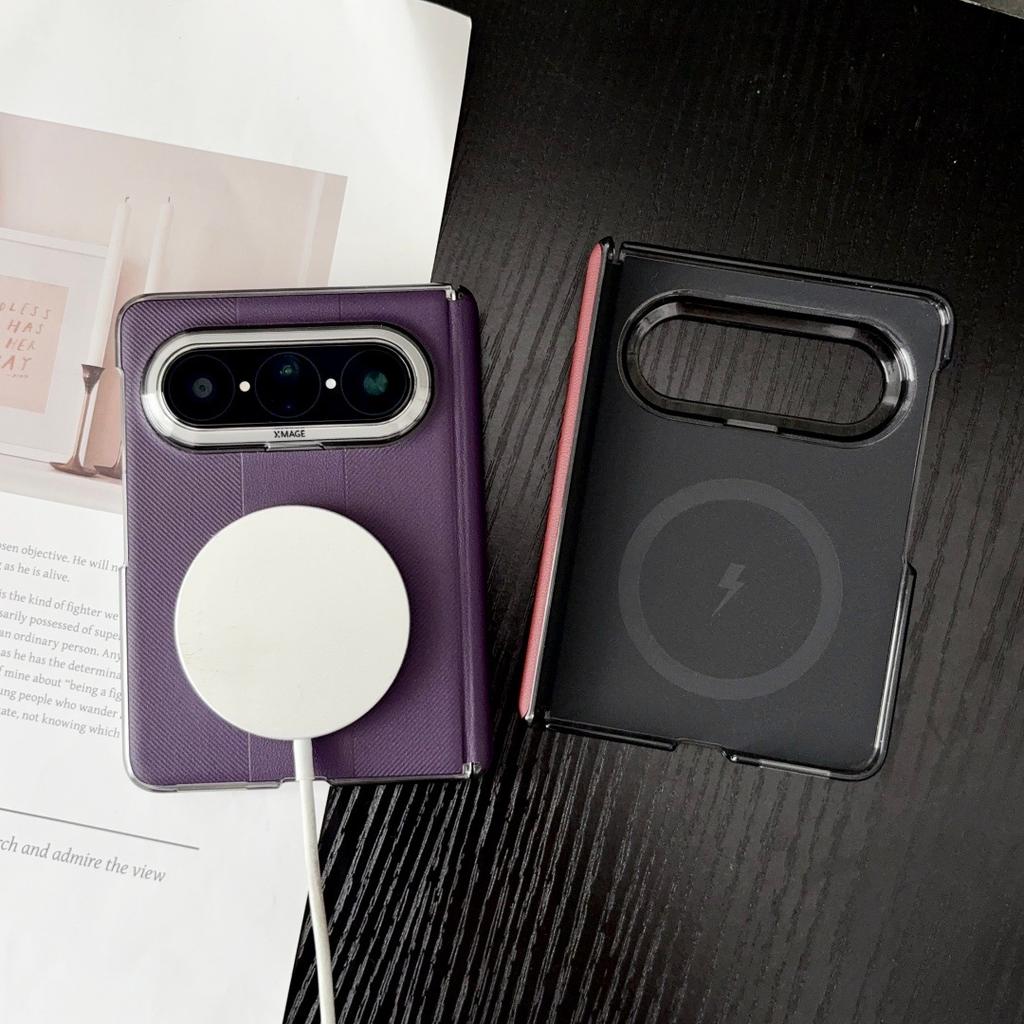Suitable for Huawei PuraXMax wide folding mobile phone case, light plain leather magnetic suction center shaft hinge , anti-drop hard case