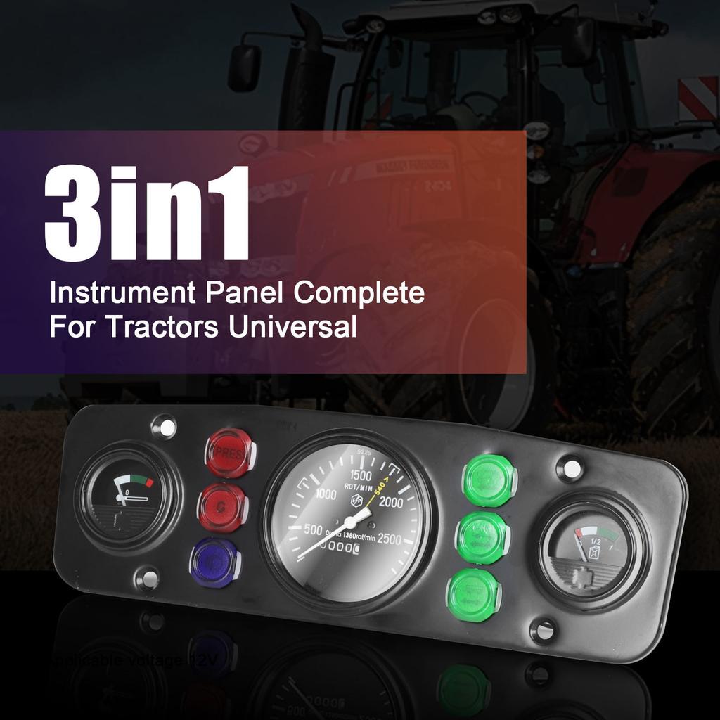 Tractors Universal/Long Water Temp Gauge Fuel Level Meter Tachometer 3 In 1 Kit Instrument Panel Complete For 12V Vehicle Meter