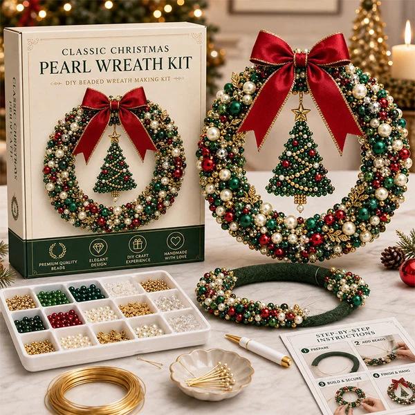 DIY Perlenkranz Bastelset, Weihnachtlicher Handgemachter Kranz Bastelset für Tür Wand Feiertagsdekoration