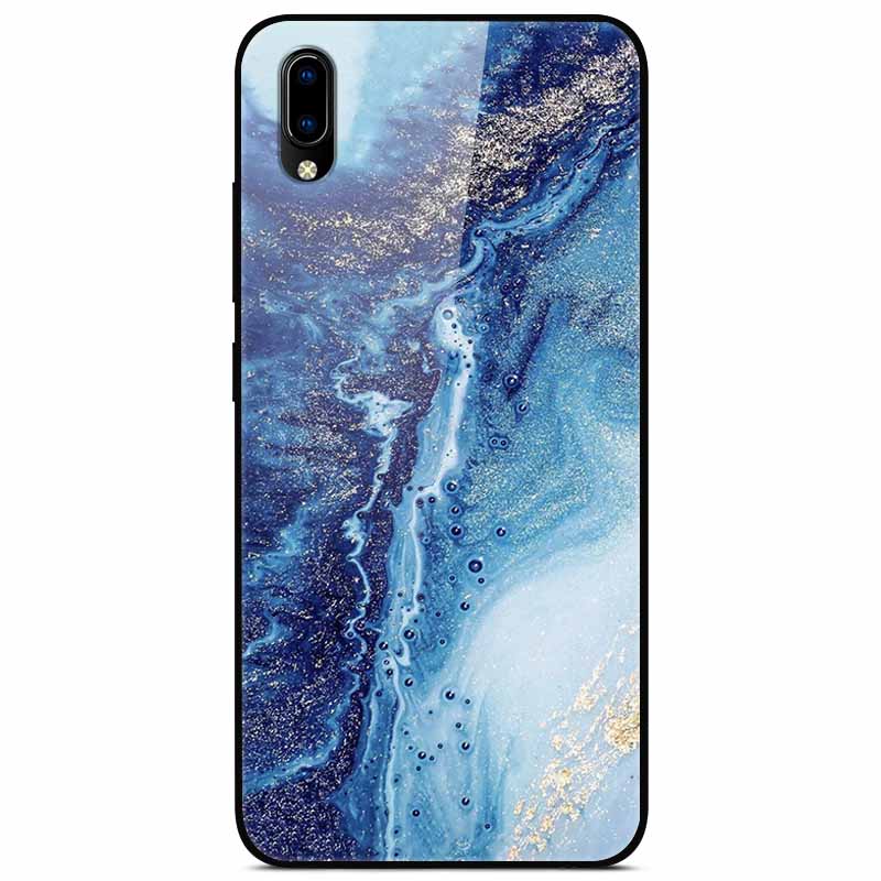Case Tempered Glass Hard Clear Phone Case For Vivo Y91C Protector Shockproof Marble Fundas Coque