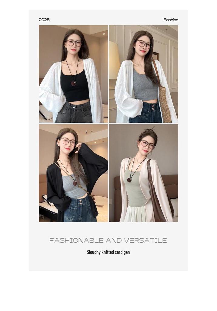 Women's Summer Sun Protection Loose Knit Cardigan - Korean Style, Long Sleeve, Casual Air Conditioning Cover-Up.
