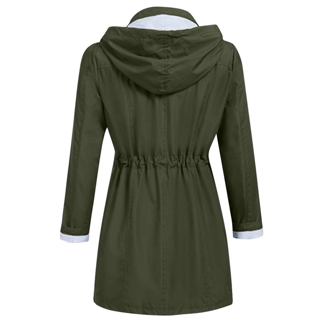 Women Solid Rain Jacket Outdoor Hoodie Waterproof Hooded Raincoat Windproof Tops