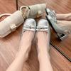 High heels are not tired of feet, high-end sense thick heel Mary Jane shoes women's 2025 new silver single shoes women's summer soft sole rear empty