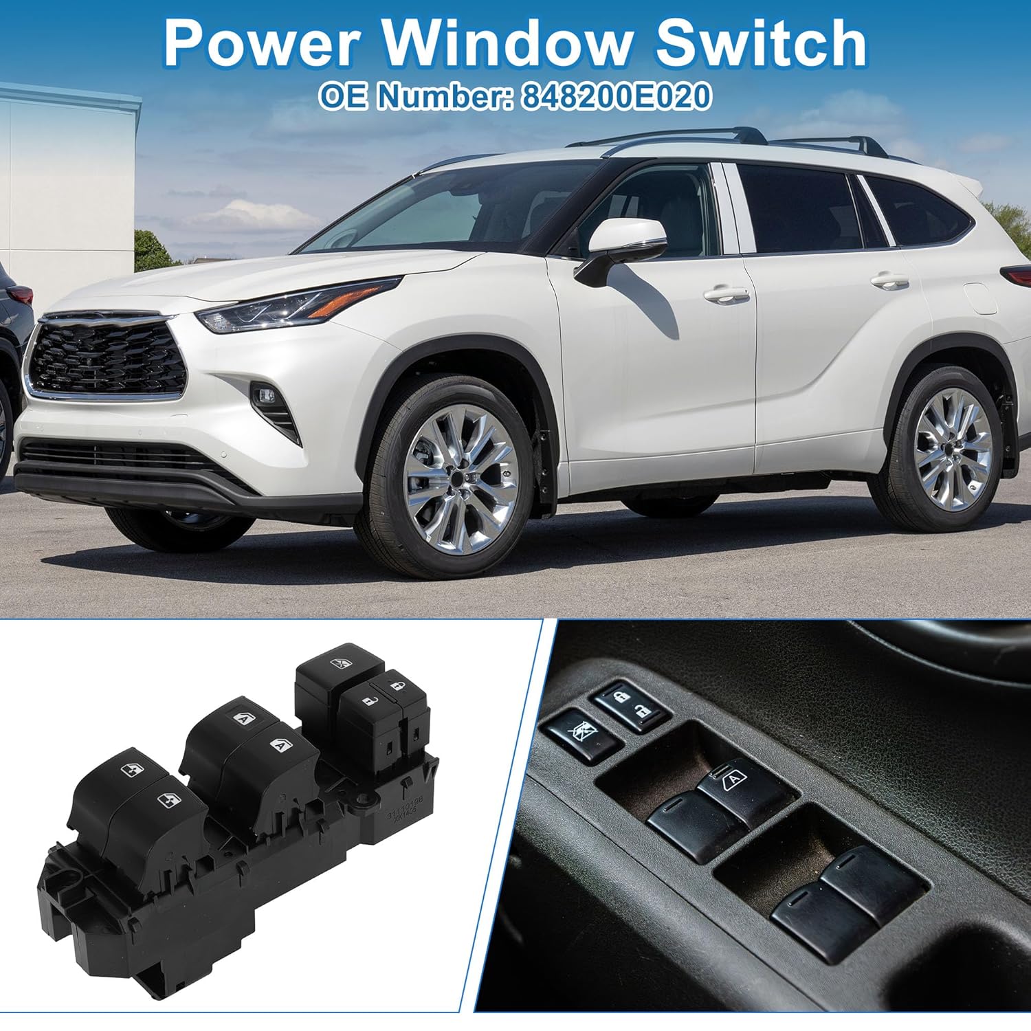 Power Window Switch No.848200E020 Front Left Driver Side Window Control Switch for Toyota Tacoma Highlander Black
