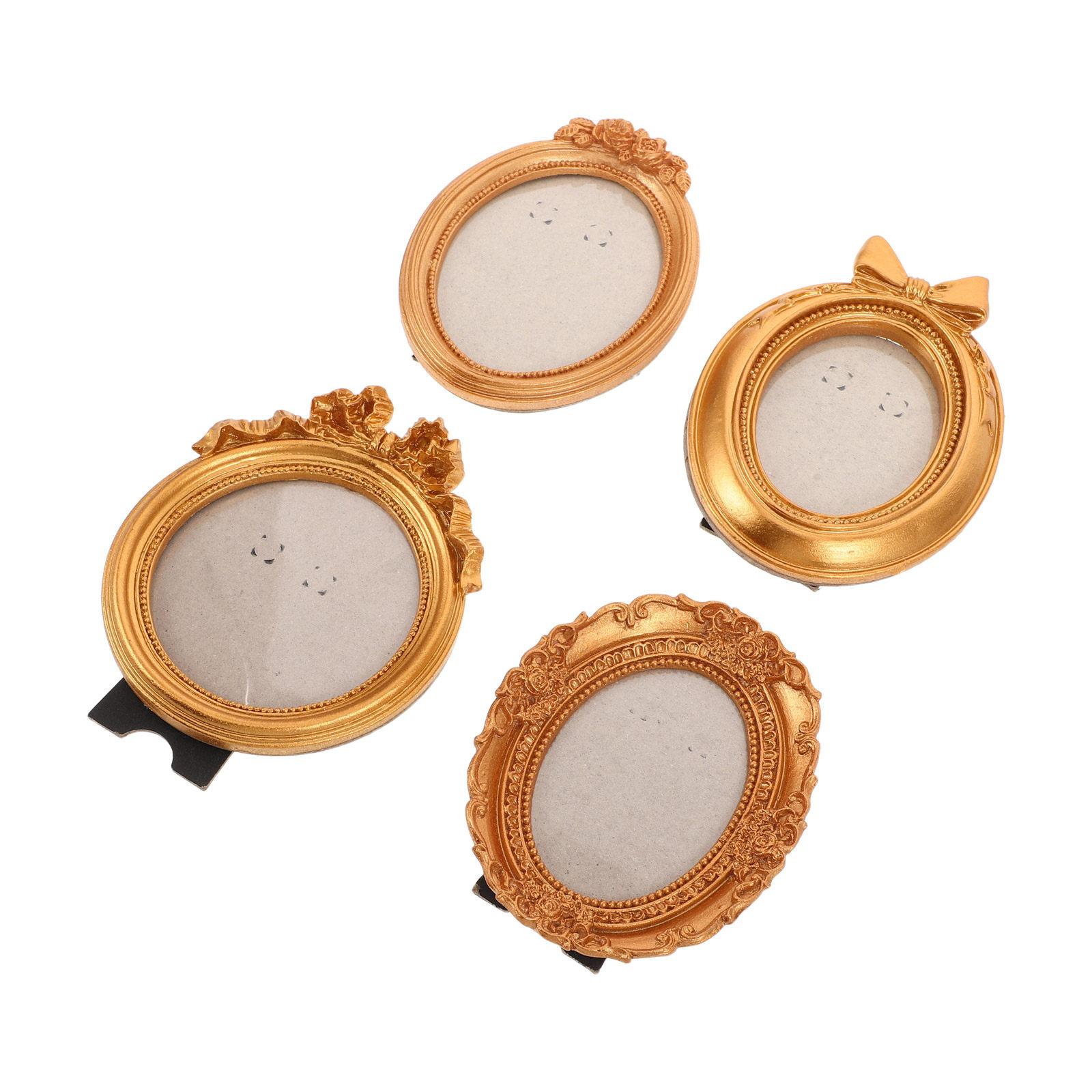 4Pcs Vintage Resin Picture Frames Rustic Retro Miniature Photo Frames Victorian Style Round Display Tabletop Decor 10X9.2X1.3CM