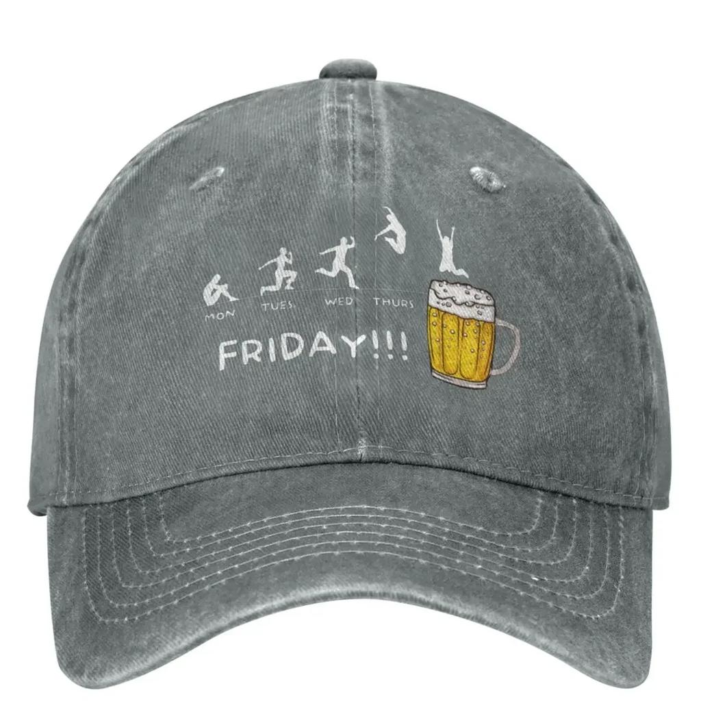 Friday Beer Print Funny Graphic Washed Baseball Cap Trendy Trucker Hat Summer Couple Women Outdoor Sun Sunshade Snapback Cap