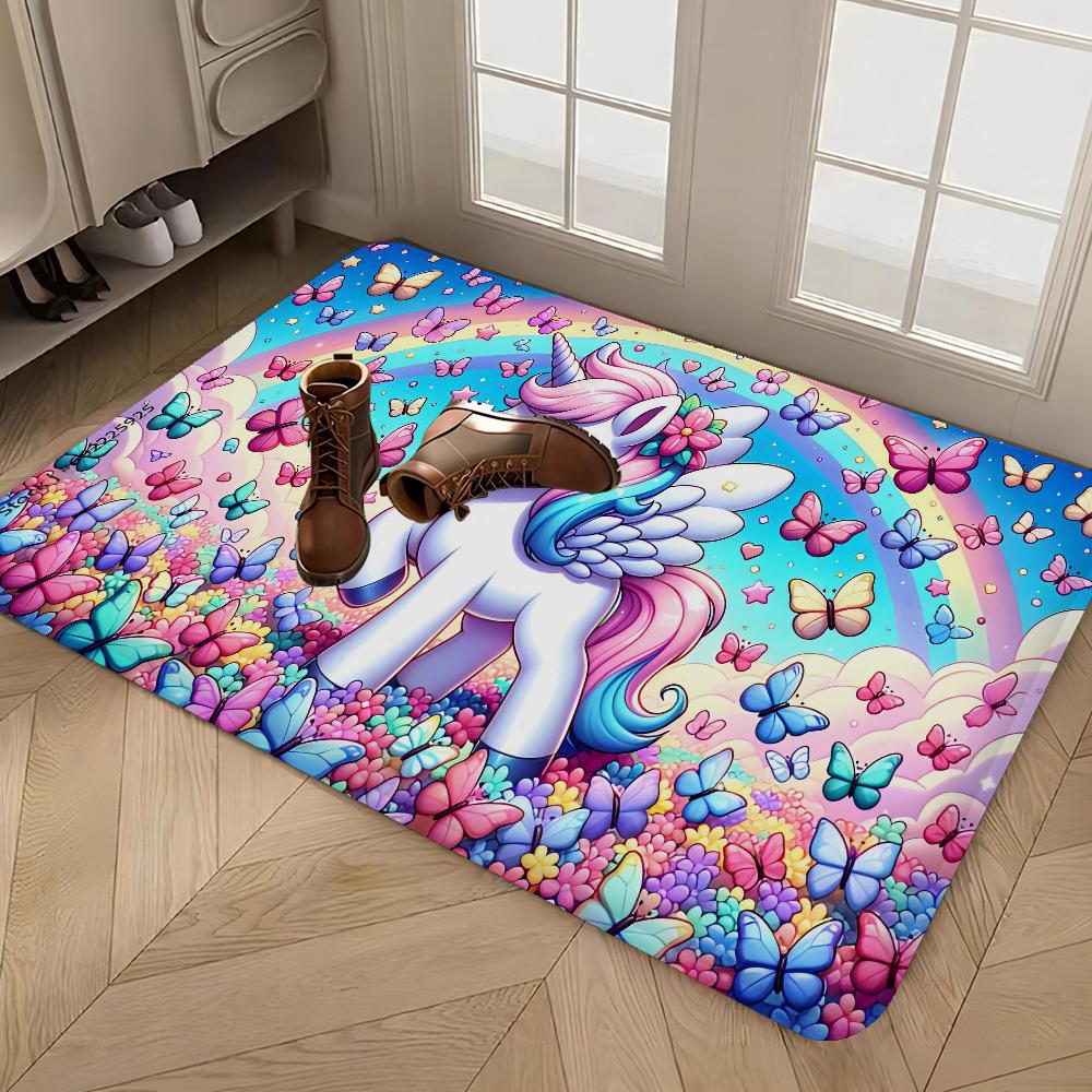 Cartoon Unicorn Animal Bathroom Mat Kids Room Bedroom Decoration Balcony Anti-Slip Doormat Living Room Bedside Area Rugs