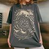 Retro Fox Yin Yang Print Shirt Witchy Forestcore Shirt Mystical Animal Graphic Dark Academia Unisex Y2K Casual Top Streetwear
