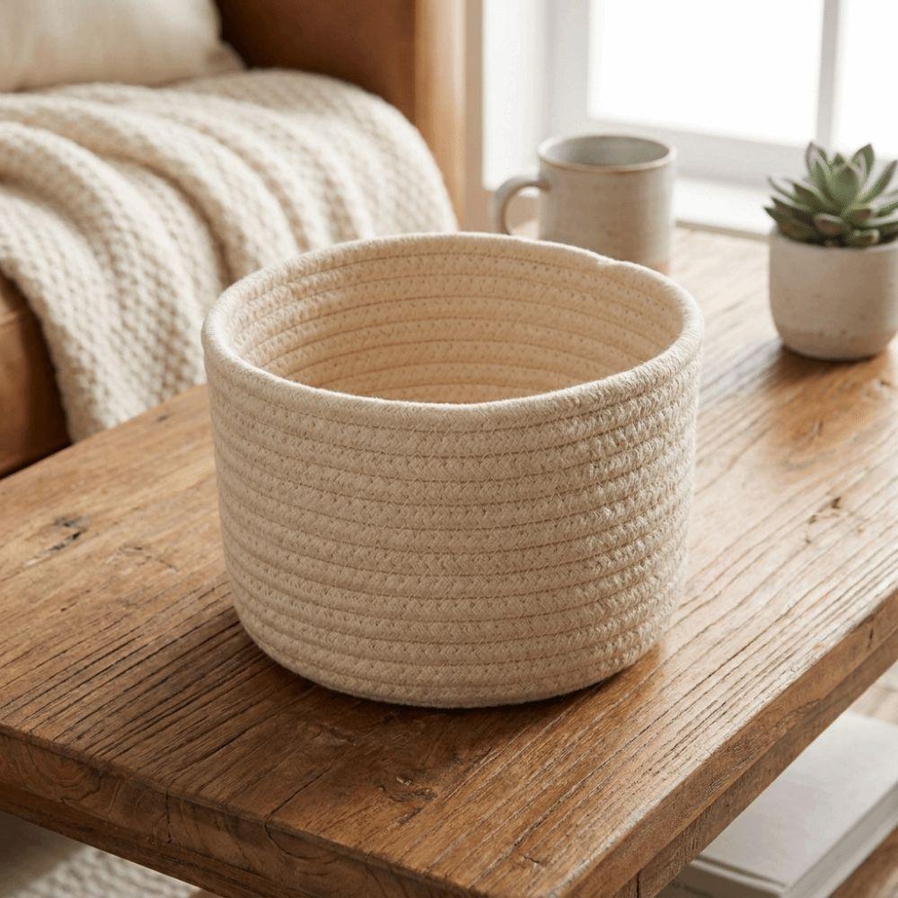 Cosmetics Basket Cotton Rope Storage Basket Nordic Style Handmade Desktop Storage Basket Minimalism Desktop Organizer Stationery