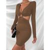 Women's Hollow Long Sleeve Low Neckline Sexy Dress Dress