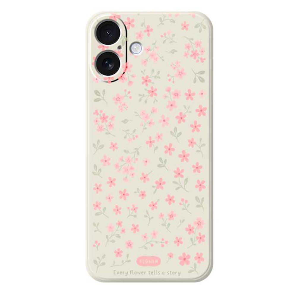 For iPhone 17 Case Pink Small Flowers Pattern Printing Straight Edge TPU Phone Back Cover