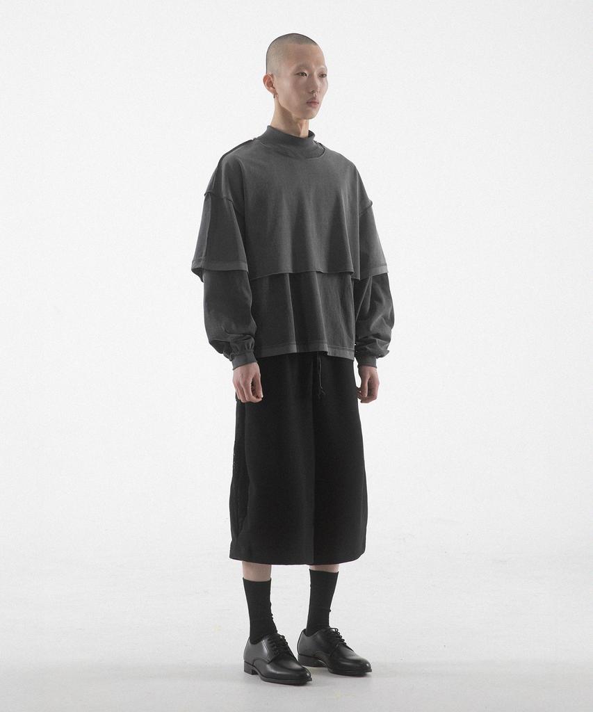 Paensyo Scissors Tuck See-Through 3/4 Pants - Black