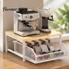 Durable Coffee Maker Holder Storage Rack with Drawer, Two Tier Countertop Organizer, Wood Snack Organizer for Closet Top And Metal Basket Kitchen