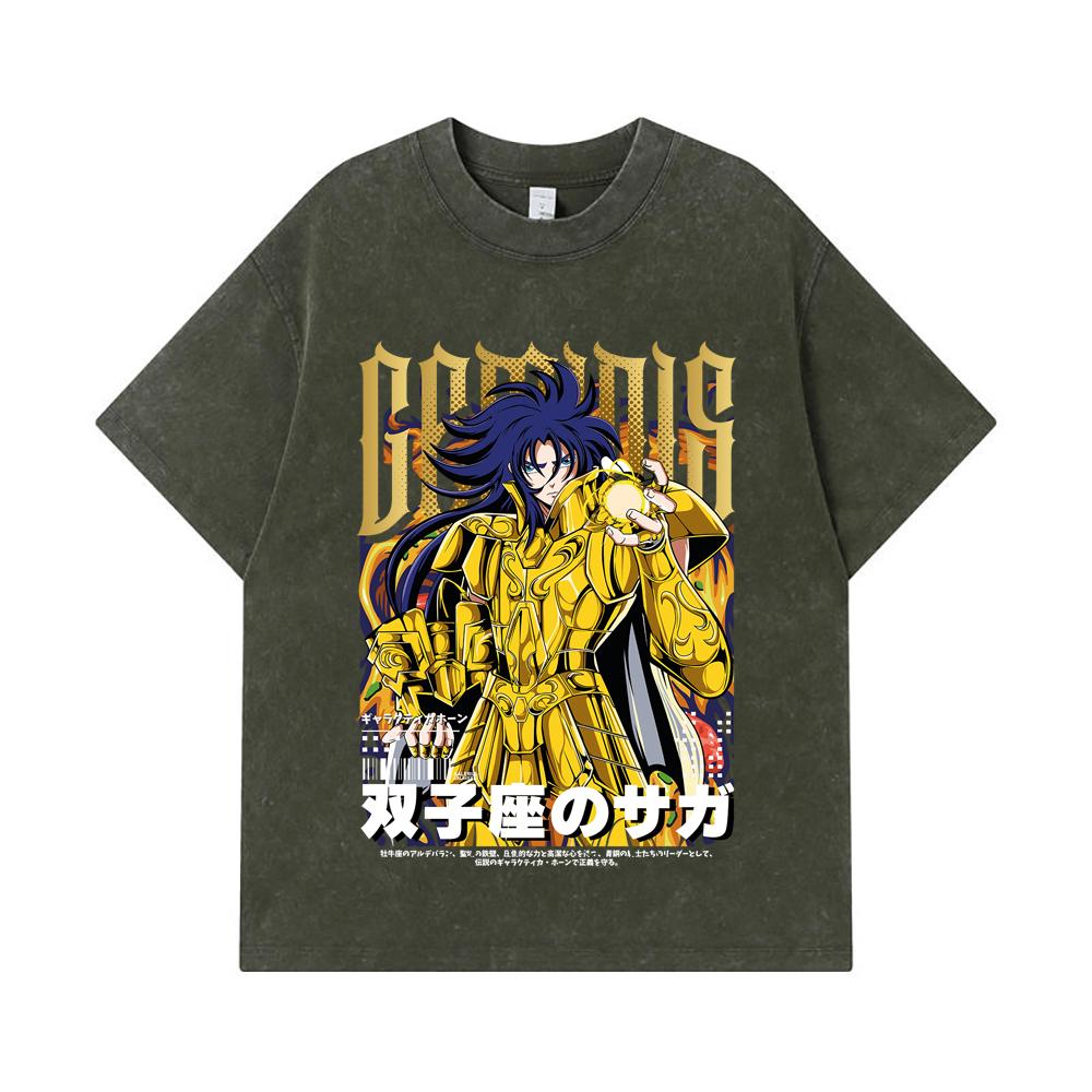 

275 GSM Washed T-shirts 100% Cotton Saint Seiya V28 Gemini Print Unisex Heavy Cotton T Shirt S