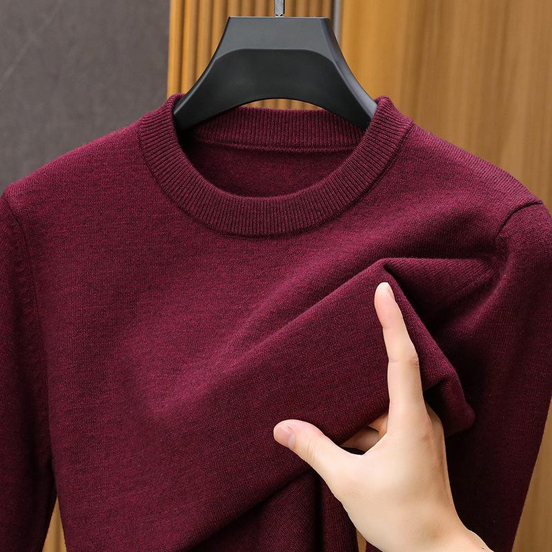 Men's Casual Loose Knit Sweater - 2024 Autumn/Winter Warm Solid Color Round Neck Pullover