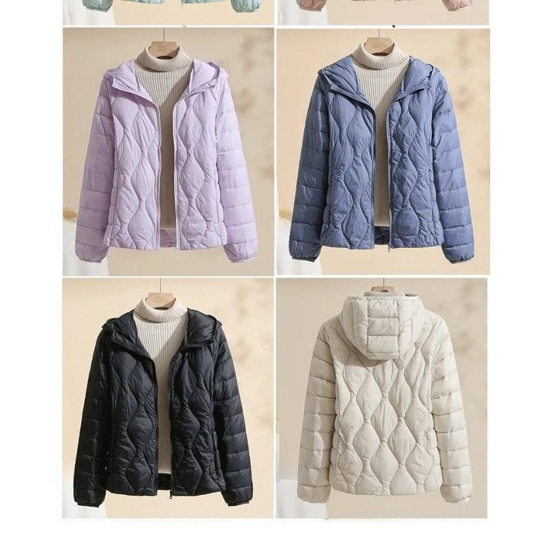 Lightweight Women Down Jacket Hooded White Duck Down Warm Thin Coat Korean Style Puffer Jacket