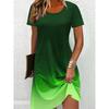 Fashion Blue Gradient Pattern Women Mini Dresses Summer Short Sleeve 3D Printed Street Ladies Dress 3XL Plus Size Casual Dress