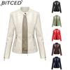 BITCED Fashion Women's PU Leather Short Jacket with Stand Collar Lightweight Spring/Autumn Leather Jacket