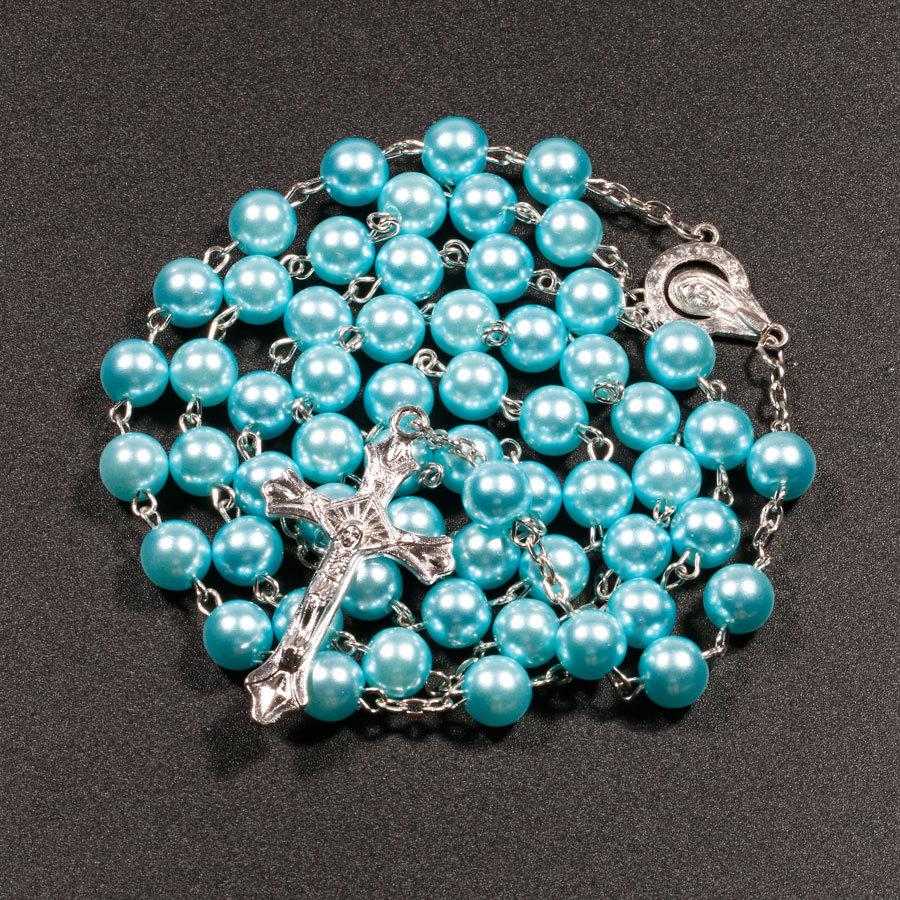 Religion Rosary Necklace For Women Virgin Mary Jesus Cross Pendant Long Beads Chain Female Christian Fashion Jewelry Accessories