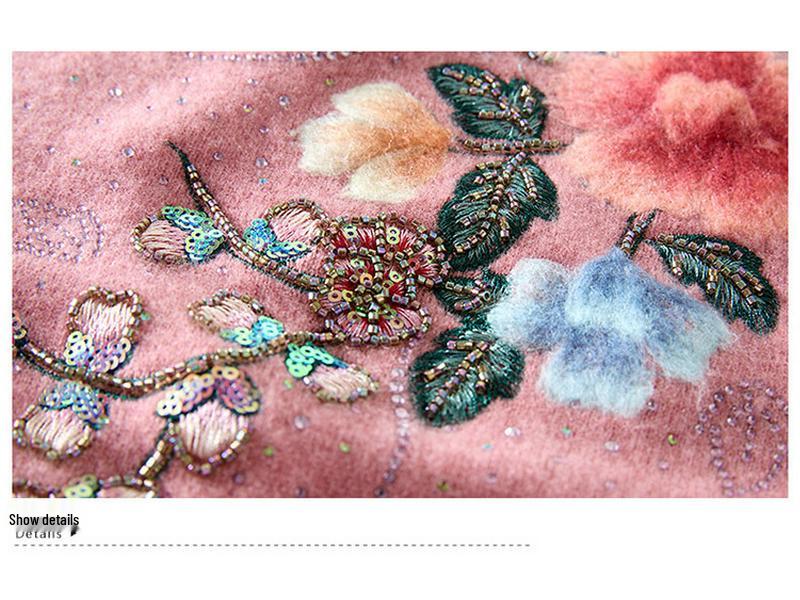 Elegant Embroidered Wool Qipao Collar Sweater for Autumn/Winter
