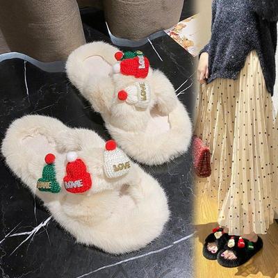 Fashion Lovely Women Home Slippers Winter Warm Shoes Woman Slip On Flats Slides Female Faux Fur Slippers 35-40 Wholesale Slippers