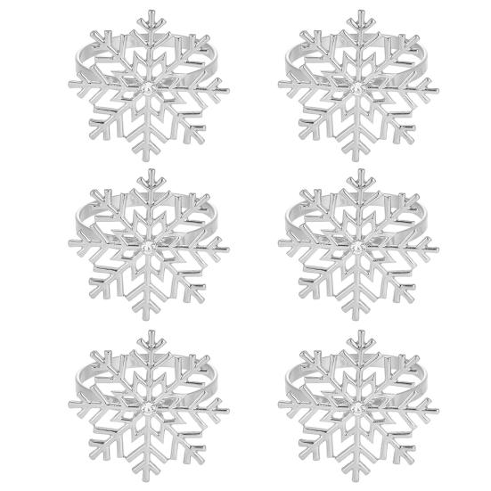 1/2/6Pcs Golden Metal Napkin Ring Faux Pearl Decor Snowflake Design Winter-themed Napkin Holders Weddings Parties Table Decor