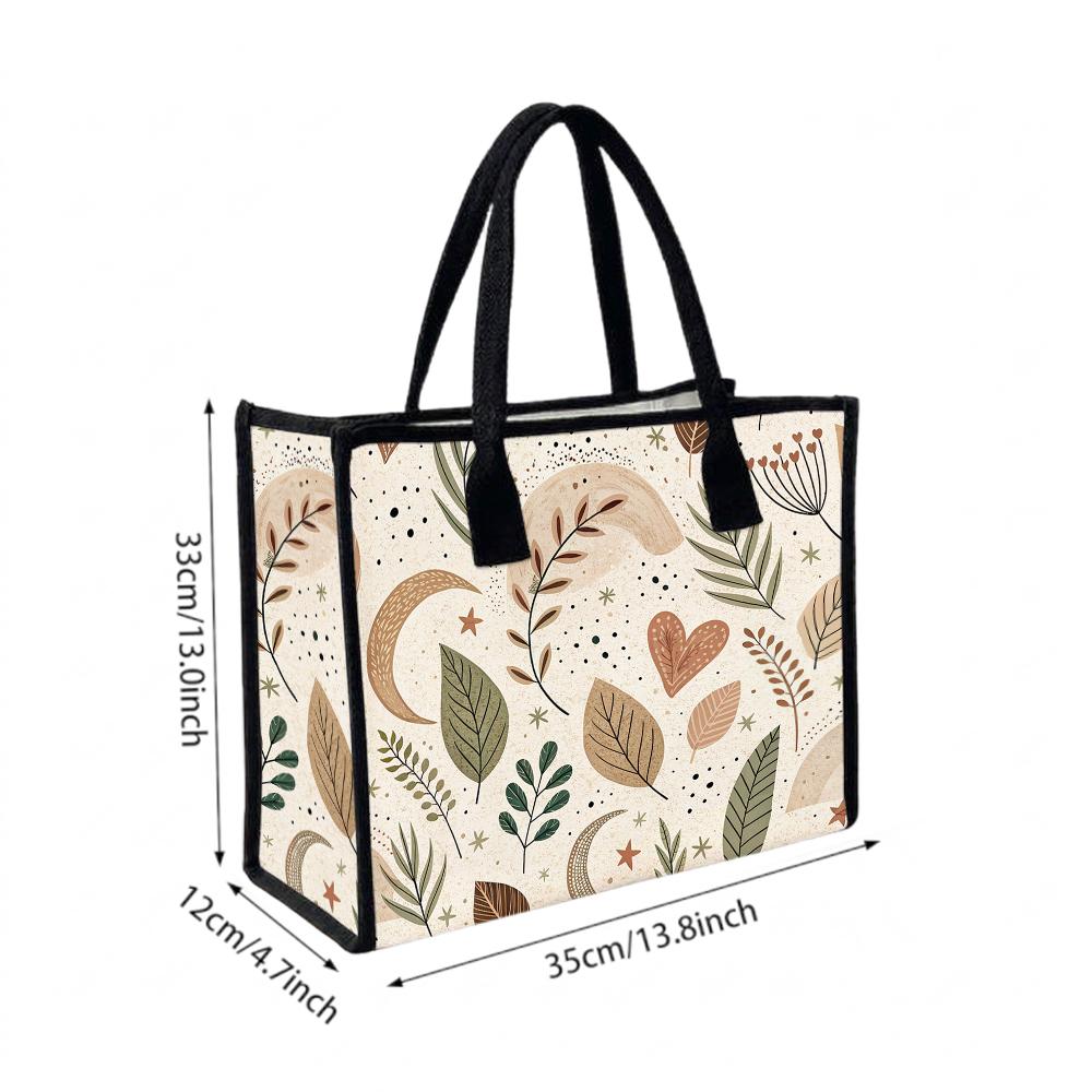 Boho Leaf Print Tote Bag Casual Daily Large Capacity Handbag for Women Outdoor Shopping Travel Use