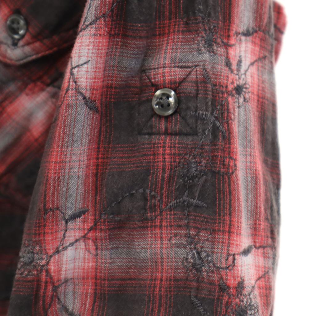 Nano Universe Floral Embroidery Check Pattern Long Sleeve Shirt Men's Used