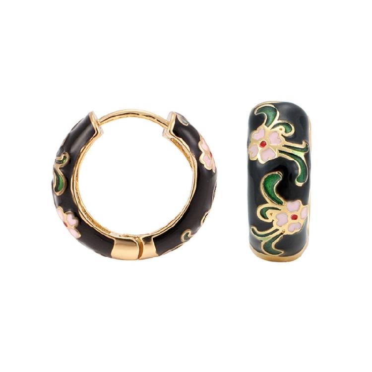 Серьги-кольца Цветок из нержавеющей стали с разноцветными цирконами, круглые серьги-хугги