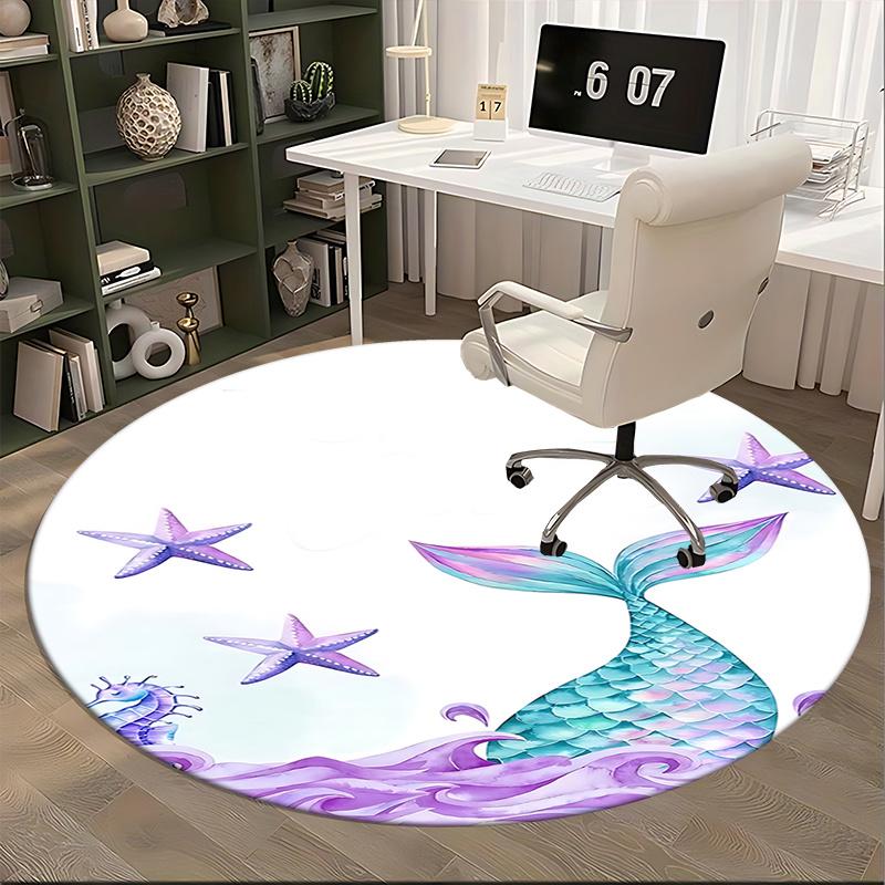 Mermaid Tail Chair Mat - Round Carpet for Home Decor, Office Use, Living Room