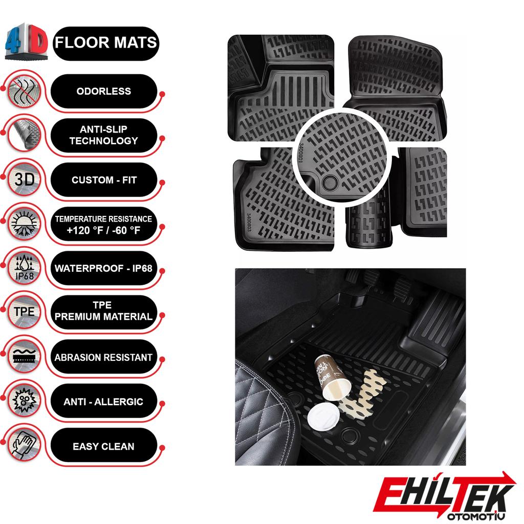 Buy Floor Mats Liner Fits Peugeot 308 20082013 Waterproof 3D Molded Black 4 Pcs at affordable