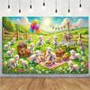 Cute Sheep Picnic Tapestry, Meadow Lamb Cartoon Background Cloth, Kids Room Wall Decor