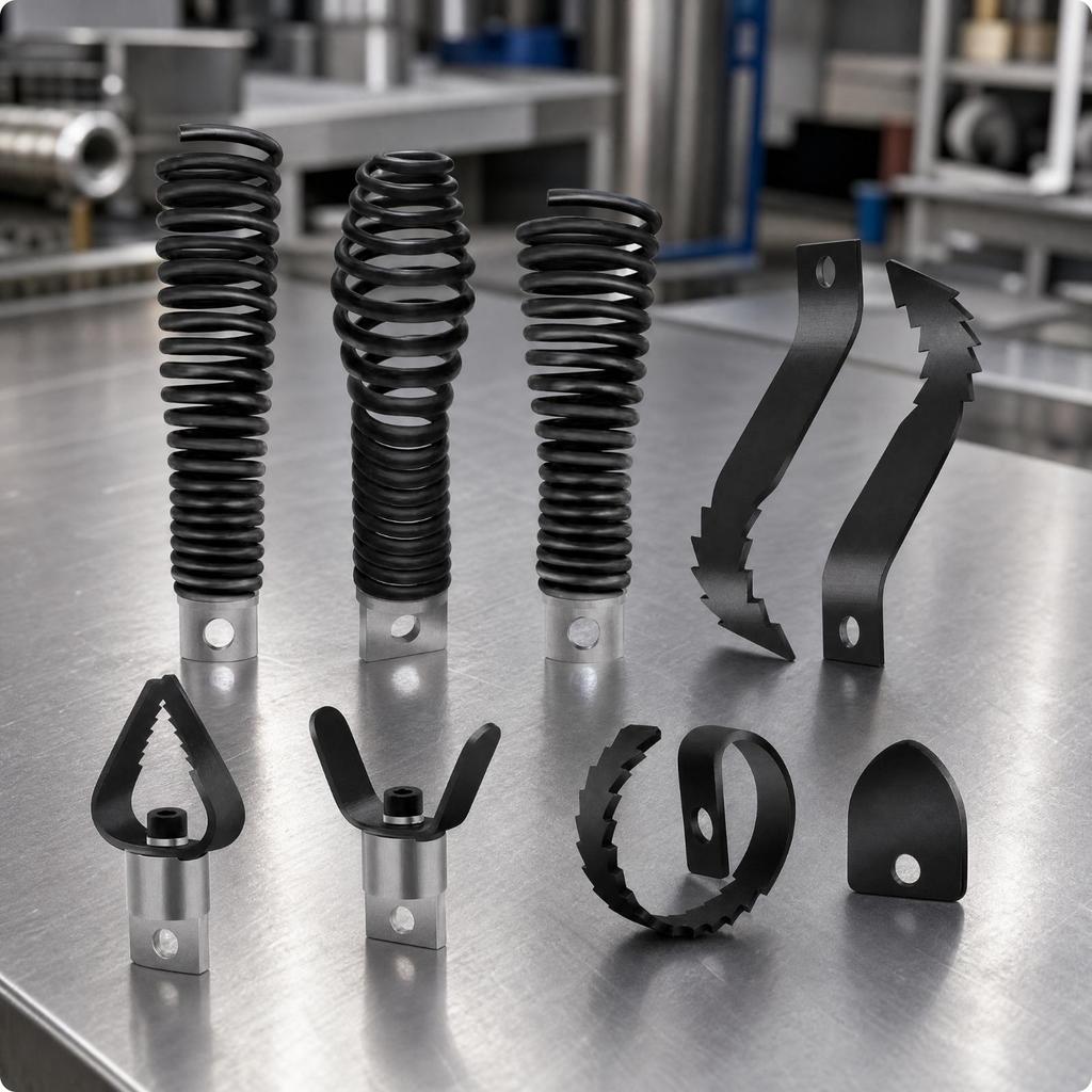 Drain-Cleaning Machine Attachment with Coiled Spring Shaft Compact Drain Pipe