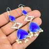 Natural Blue Saphire Gemstone Drop/Dangle Earrings 925 Silver For Women