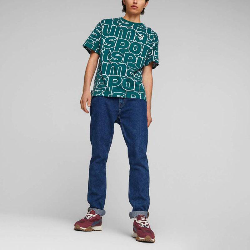 Puma Team Aop Tee Letter Print Sports Casual Loose Comfortable Breathable Round Neck Short Sleeve Drop Shoulder T-Shirt Men Tops 624701-43