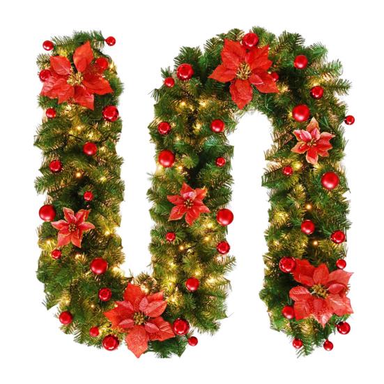 Christmas Illuminate Garland 8.8ft Rattan Christmas Battery Operated Artificial Flower Vine Plants Christmas Decorations