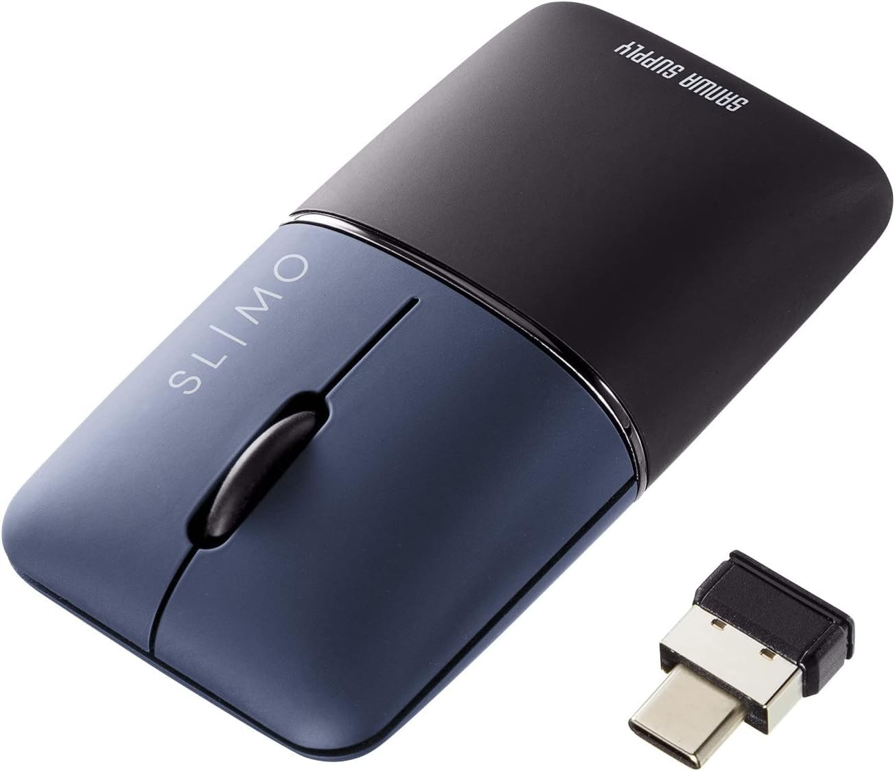 

Sanwa Supply Silent Wireless Blue LED Mouse SLIMO (Rechargeable, Type-C, Navy) MA-WCBS310NV