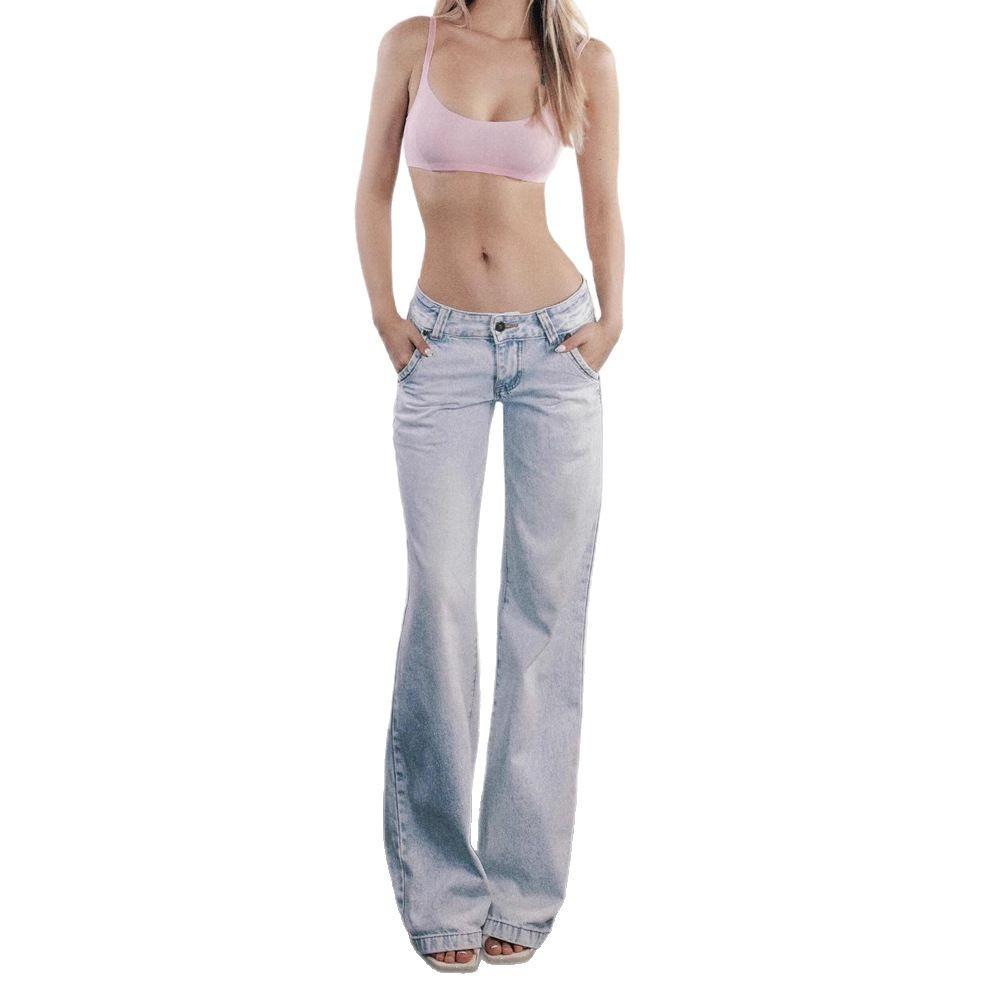 Hüftjeans, Amerikanische Retro-Jeans, Damen Casual Gewaschene Straight-Leg Hose