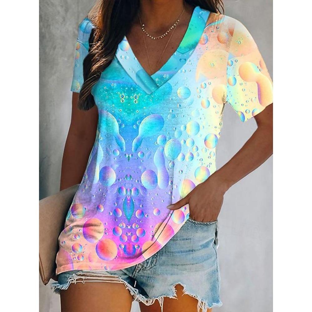 Print T-shirt Women Streetwear Casual T Shirts Y2k Tops Woman Harajuku V-Neck Tees Oversized Clothing