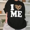 Women's Y2K Inspired Pattern T-shirt - Casual, Loose Fit, Black and White Heart-shaped and Leopard Print Design, a Must-have for Summer,