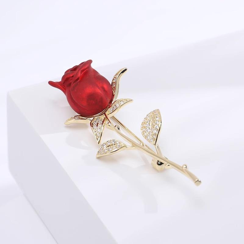 Sparkly Rhinestone Rose Brooch Creative Beautiful Flower Jewelry for Women Office Meeting Attire Decor Accessory
