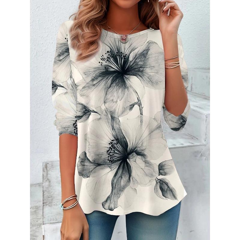 

Women s T shirt Long Sleeve Crew Neck Long Sleeve Tunic Floral Graphic Plants Casual Round Neck Regular Tops S