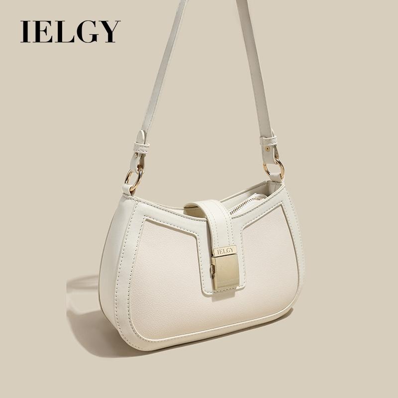IELGY Bolsa feminina de alça superior em PU, moderna e prática, com formato de meia-lua e grande capacidade, em bege