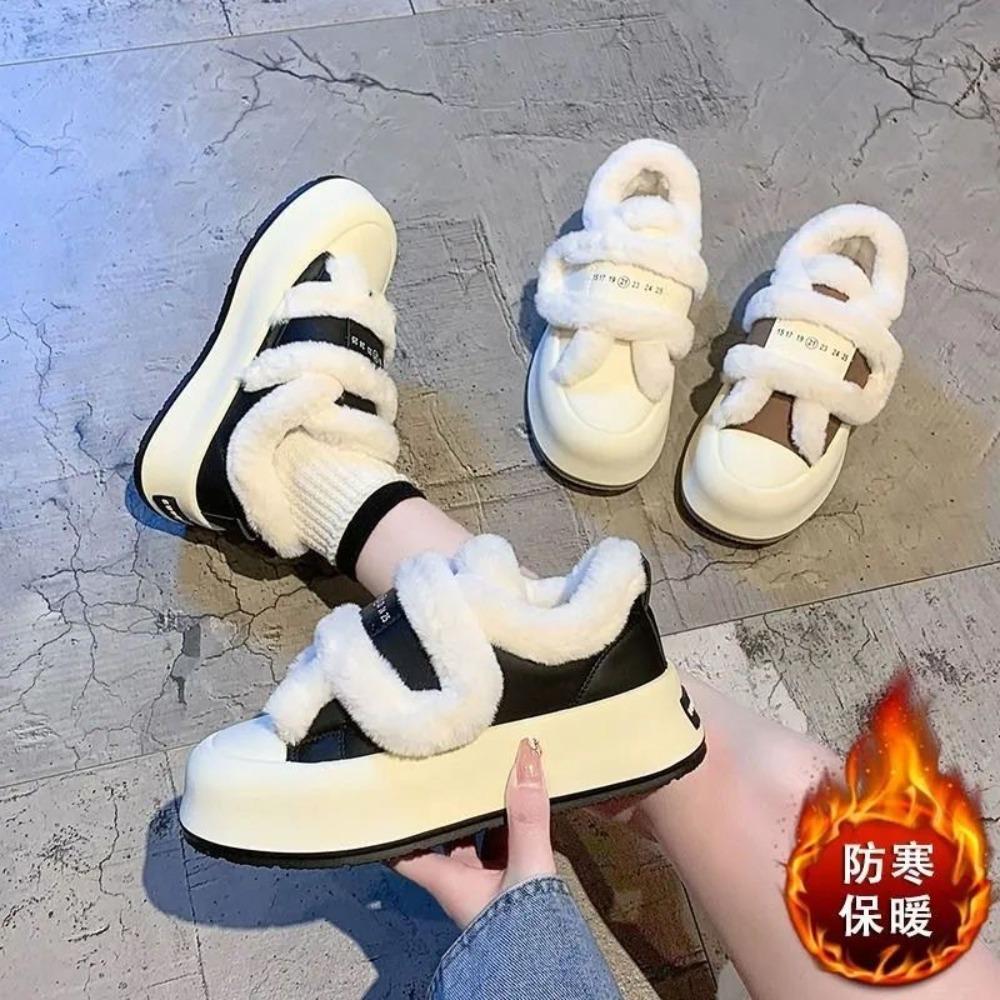 Chaussures de luxe en cuir pour femmes, nouvelles chaussures de créateur à la mode, garde au chaud en coton, mode décontractée, plate-forme