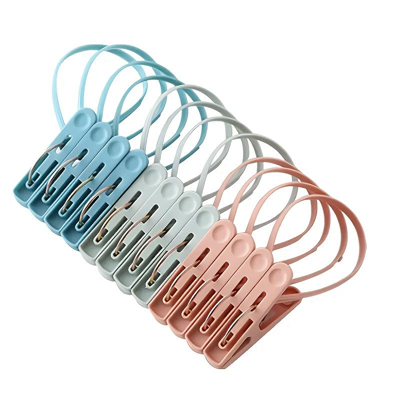 12pcs Windproof Drying Clips with Rope, Multi-Purpose Plastic Clothespins for Towels Socks, Travel & Home Use