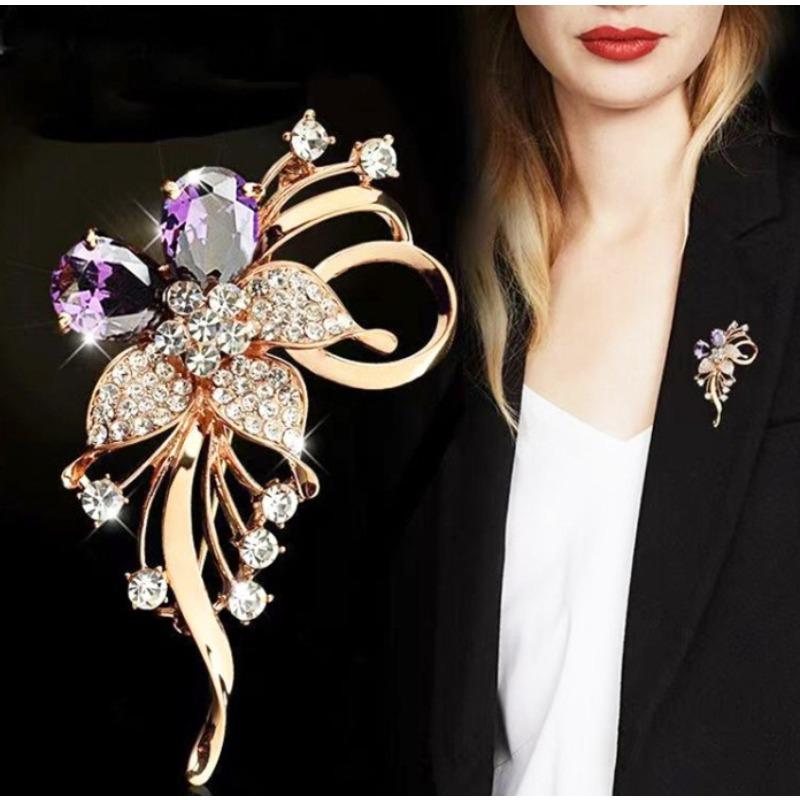 New Rhinestone Flowers Brooch Sophisticated Elegant Corsage High-end Sweater Pins for Sweater Coat Accessories