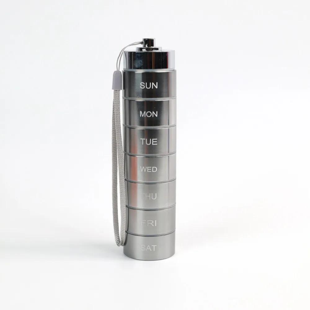 

New Portable Premuim WaterProof Aluminum Pill Box Case Storage Box Bottle Holder 7 Day Medicine Organizer for Vitamin Fish Oils